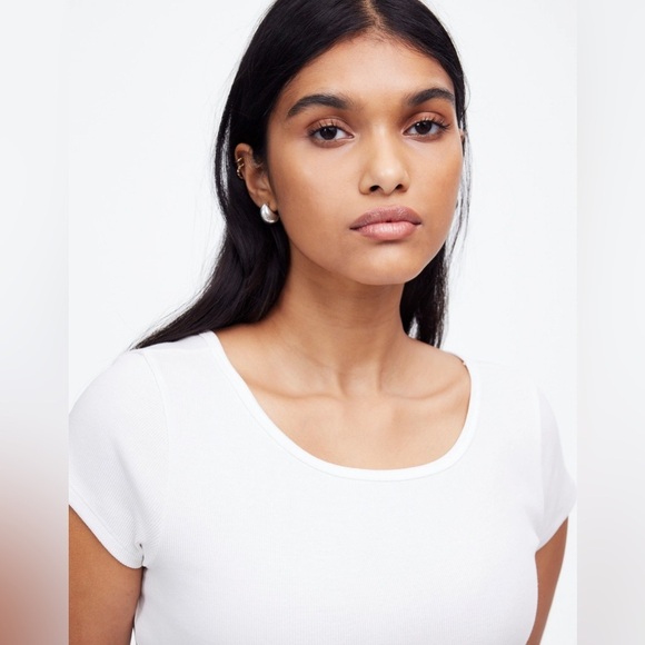 NWT Madewell White (Re)generative Cotton Ribbed Cap-Sleeve Tee, Sizes S & XL - Picture 5 of 14